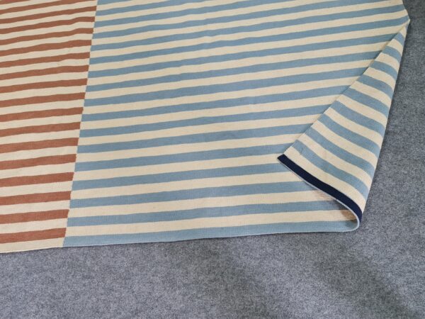 Blue, Brown, and Multicolor Striped Flatweave Wool Rug - Image 9