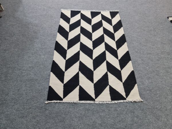 Black and White Checkered Flatweave Wool Rug - Image 2