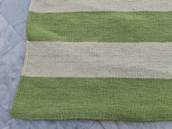 Green and White Striped Flatweave Wool Rug for Living Spaces - Image 8