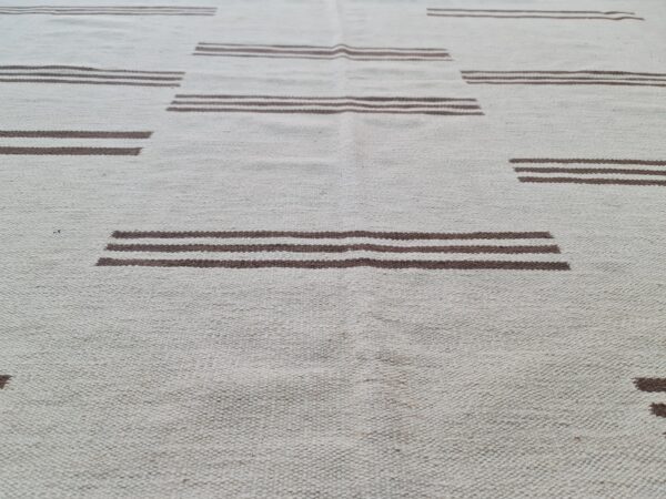 Brown and White Striped Flatweave Wool Rug for Living Spaces - Image 9