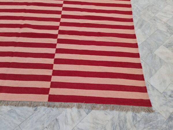 Red and Pink Striped Flatweave Wool Rug for Living Spaces - Image 3