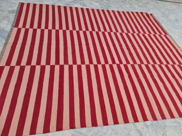 Red and Pink Striped Flatweave Wool Rug for Living Spaces - Image 4