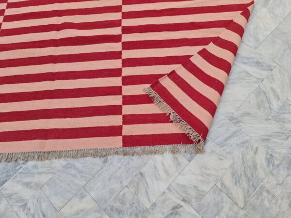 Red and Pink Striped Flatweave Wool Rug for Living Spaces - Image 5