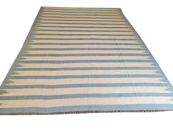 Long Lasting Grey and White Striped Flatweave Wool Rug for High-Traffic Areas