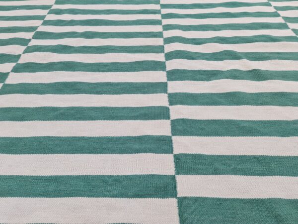 Fresh Green and White Striped Flatweave Wool Kilim for Sober Styling - Image 6