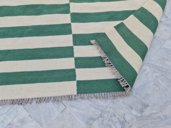 Fresh Green and White Striped Flatweave Wool Kilim for Sober Styling - Image 7