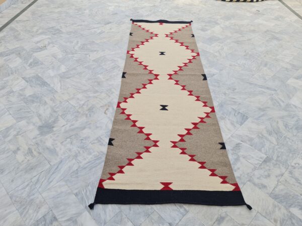 Brown, White, and Multicolor Navajo Flatweave Wool Runner