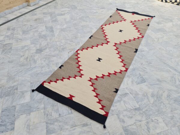 Brown, White, and Multicolor Navajo Flatweave Wool Runner - Image 2