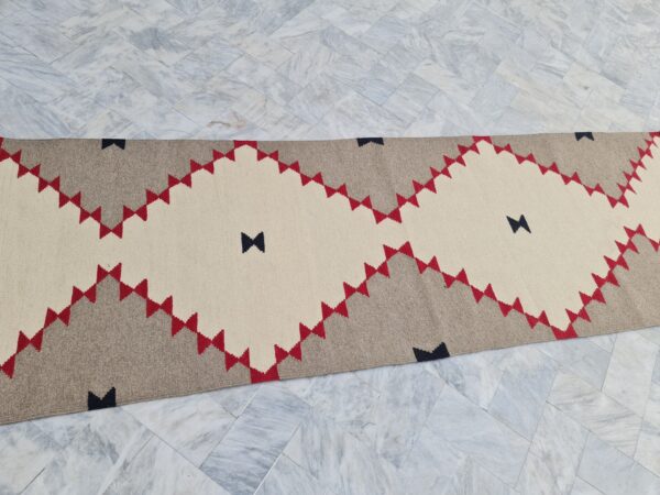 Brown, White, and Multicolor Navajo Flatweave Wool Runner - Image 3