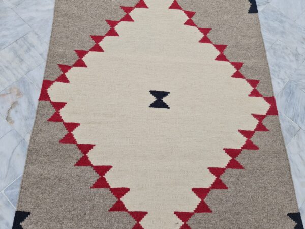 Brown, White, and Multicolor Navajo Flatweave Wool Runner - Image 5