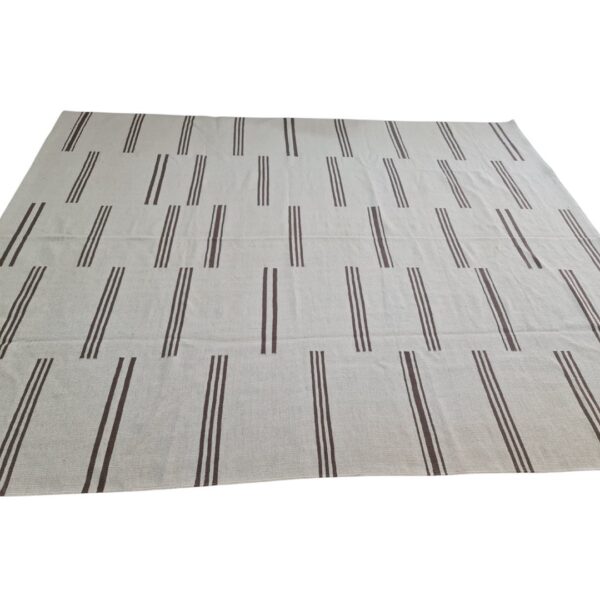 Brown and White Striped Flatweave Wool Rug for Living Spaces - Image 3