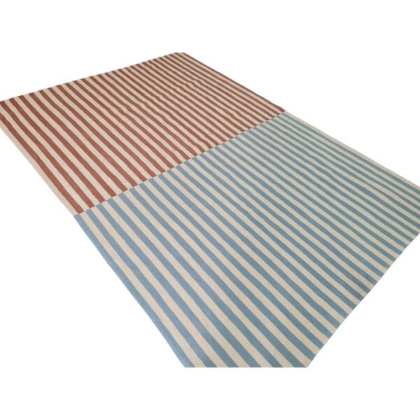 Blue, Brown, and Multicolor Striped Flatweave Wool Rug