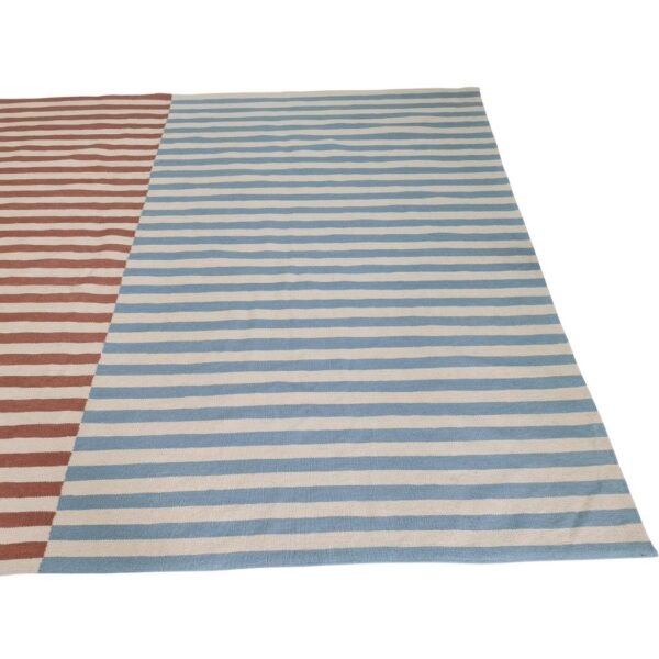 Blue, Brown, and Multicolor Striped Flatweave Wool Rug - Image 6