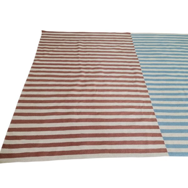 Blue, Brown, and Multicolor Striped Flatweave Wool Rug - Image 7