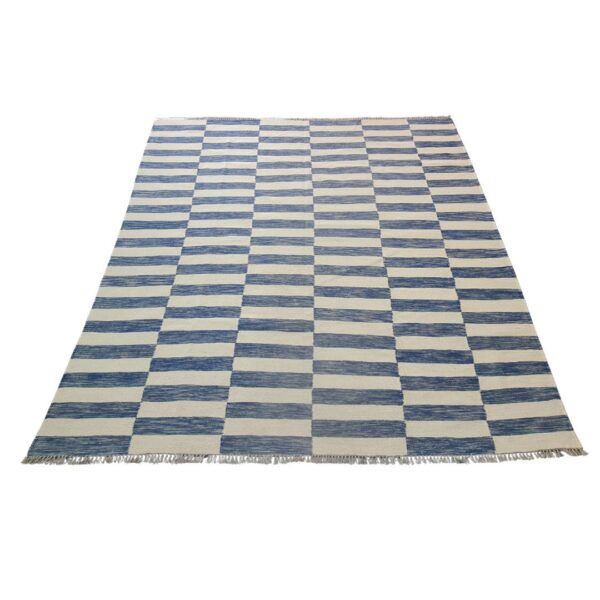 Grey and White Striped Flatweave Wool Rug for Modern Homes