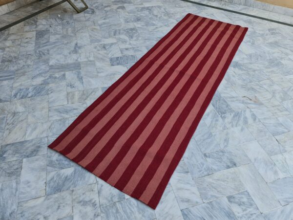 Pink and Red Striped Flatweave Wool Runner