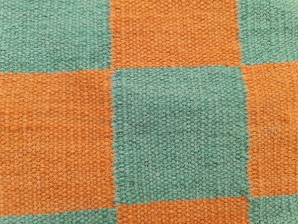 Orange and Green Checkered Flatweave Wool Runner - Image 6