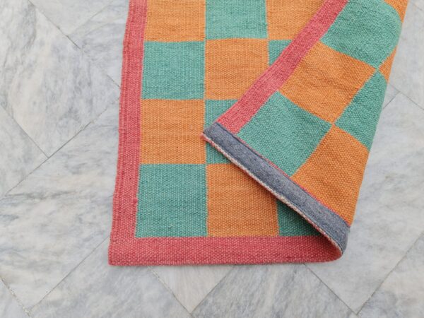 Orange and Green Checkered Flatweave Wool Runner - Image 7