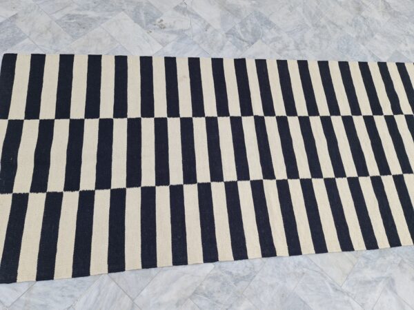 Striking Black and White Striped Flatweave Wool Runner for House Styling - Image 3