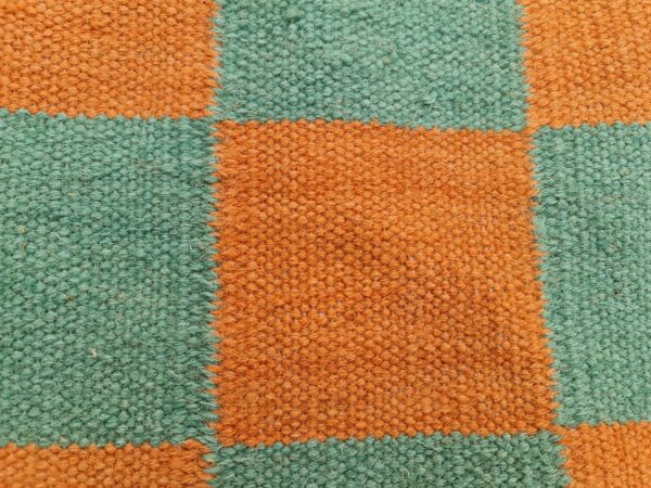 Orange and Green Checkered Flatweave Wool Rug - Image 8