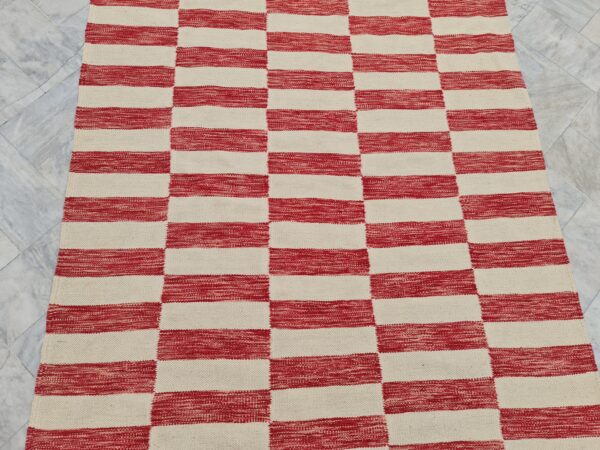 Boujad Red and White Striped Flatweave Wool Kilim for High-Traffic Areas - Image 7