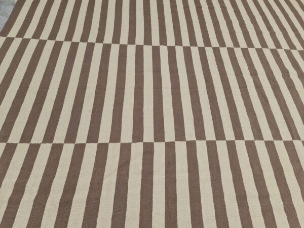 Brown and White Striped Flatweave Wool Rug - Image 5