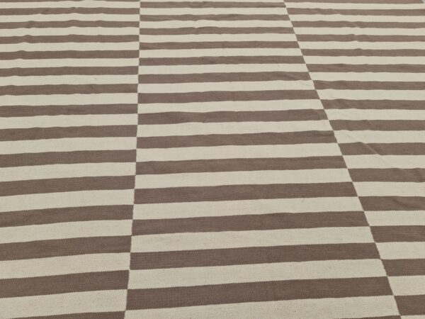 Brown and White Striped Flatweave Wool Rug - Image 7