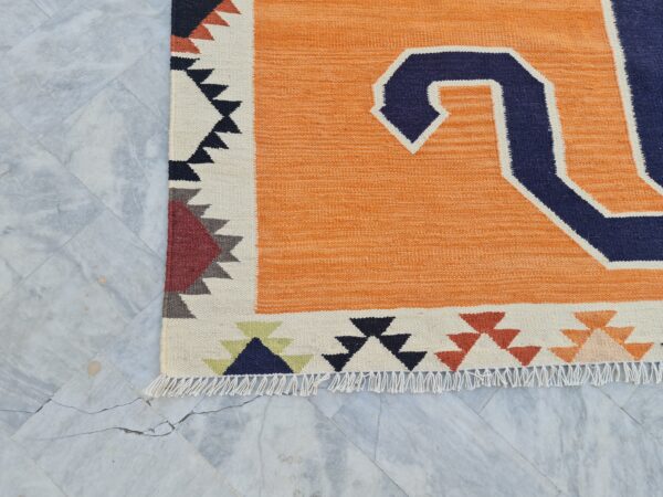 Orange, Blue, and Multicolor Navajo Flatweave Wool Rug - Image 7