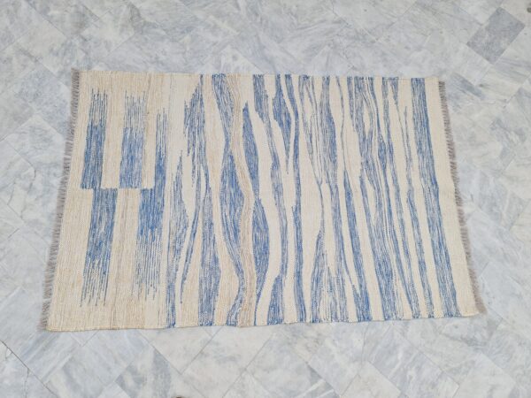 Blue and Beige Striped Flatweave Wool Rug - Image 2