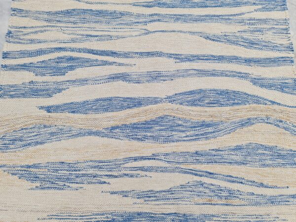 Blue and Beige Striped Flatweave Wool Rug - Image 4