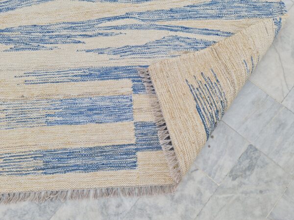 Blue and Beige Striped Flatweave Wool Rug - Image 8