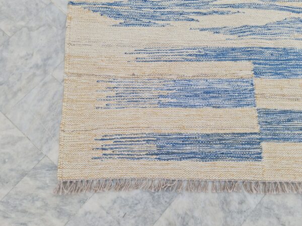 Blue and Beige Striped Flatweave Wool Rug - Image 9