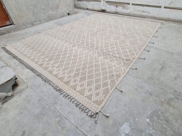 Brown and White Moroccan Trellis Hand Knotted Wool Rug for Contempary Homes - Image 2