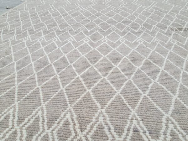 Brown and White Moroccan Trellis Hand Knotted Wool Rug for Contempary Homes - Image 4