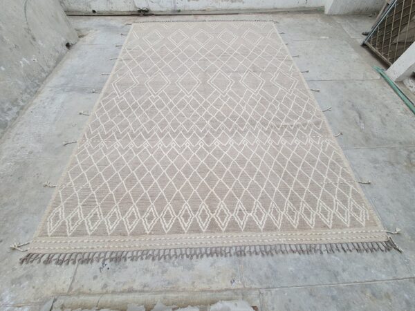 Brown and White Moroccan Trellis Hand Knotted Wool Rug for Contempary Homes