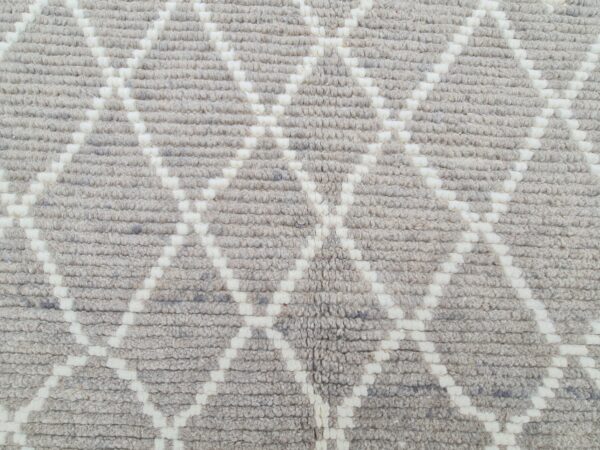 Brown and White Moroccan Trellis Hand Knotted Wool Rug for Contempary Homes - Image 7