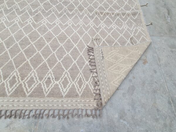 Brown and White Moroccan Trellis Hand Knotted Wool Rug for Contempary Homes - Image 8