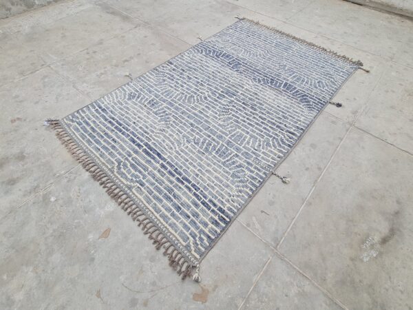 Brown and White Moroccan Hand Knotted Wool Rug - Image 3