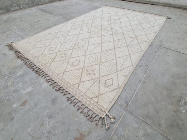 White and Brown Moroccan Hand Knotted Wool Rug - Image 2