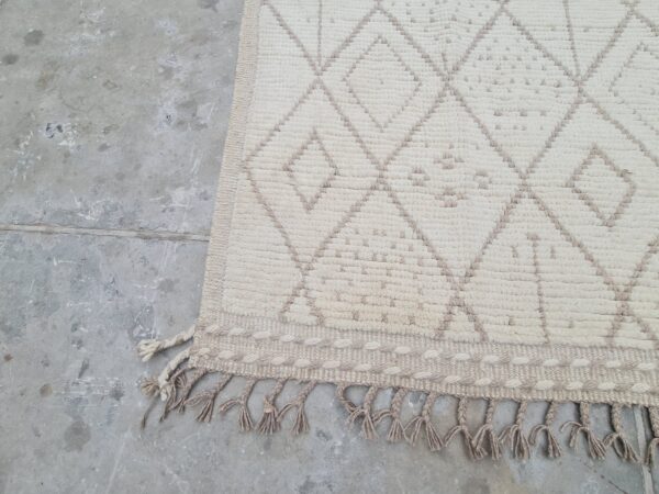 White and Brown Moroccan Hand Knotted Wool Rug - Image 9