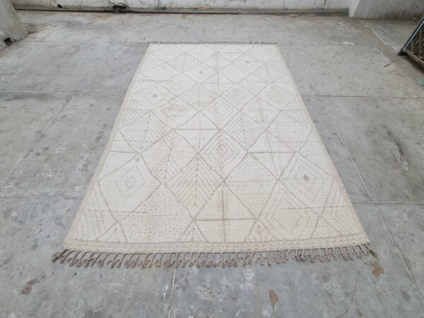 Timeless White and Brown Moroccan Hand Knotted Wool Rug for Enduring Style - Image 2