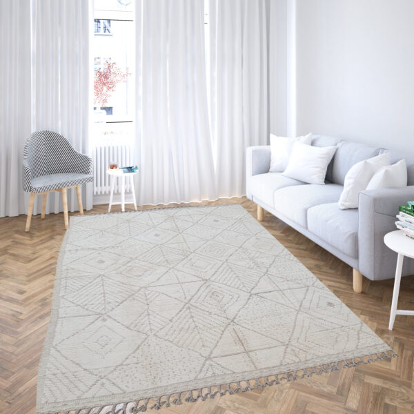 Timeless White and Brown Moroccan Hand Knotted Wool Rug for Enduring Style - Image 6