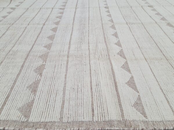 Brown and White Moroccan Hand Knotted Wool Rug - Image 7