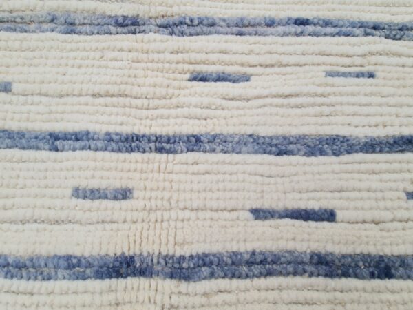 Global Inspired Blue and White Moroccan Hand Knotted Wool Rug for Designers - Image 5