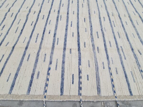 Global Inspired Blue and White Moroccan Hand Knotted Wool Rug for Designers - Image 6