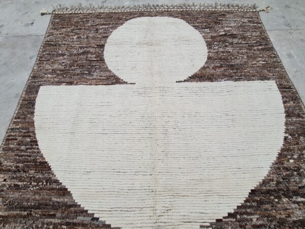 Handcrafted Brown and White Moroccan Hand Knotted Wool for Afghan Artisanal Kilim - Image 6