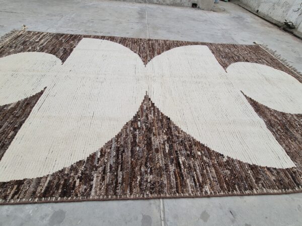 Handcrafted Brown and White Moroccan Hand Knotted Wool for Afghan Artisanal Kilim - Image 9