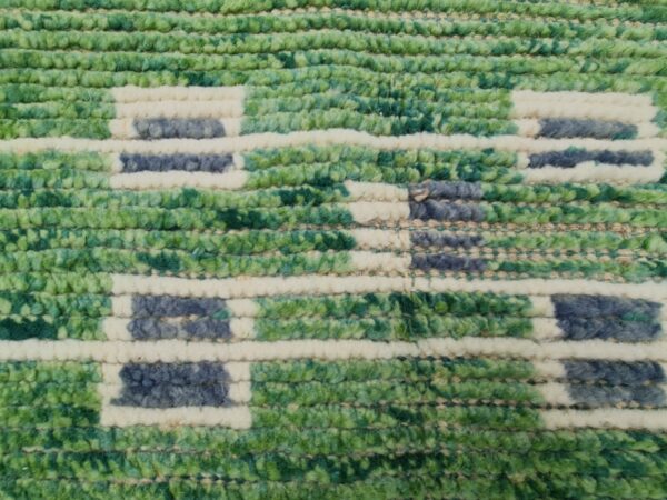 Green and White Moroccan Hand Knotted Wool Rug - Image 8