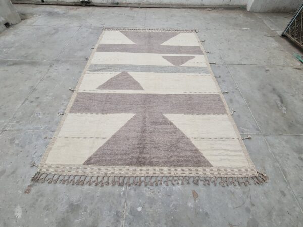 Afghan Brown and White Moroccan Hand Knotted Wool Rug for Any Living Space - Image 2