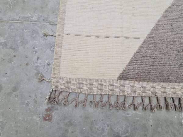 Afghan Brown and White Moroccan Hand Knotted Wool Rug for Any Living Space - Image 5